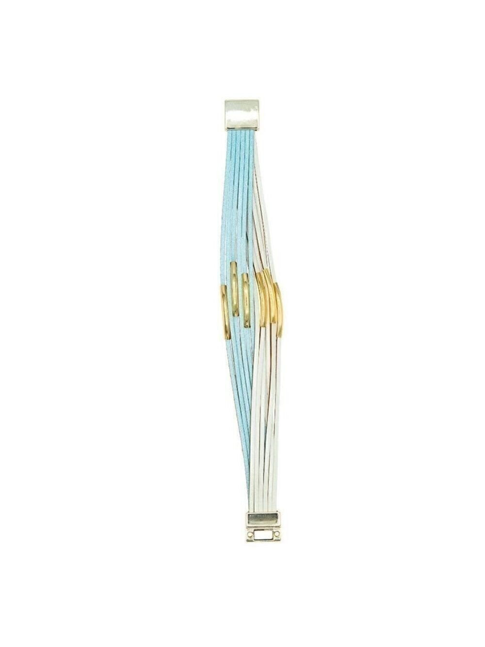 Teal and White Vegan Leather Stack bracelet - Picture 3 of 4